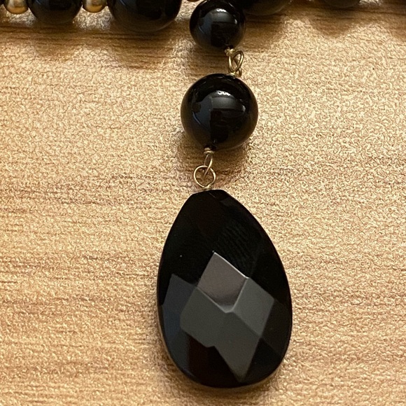 Gorgeous 14K gold and onyx bead necklace bracelet and earrings set - Picture 6 of 11